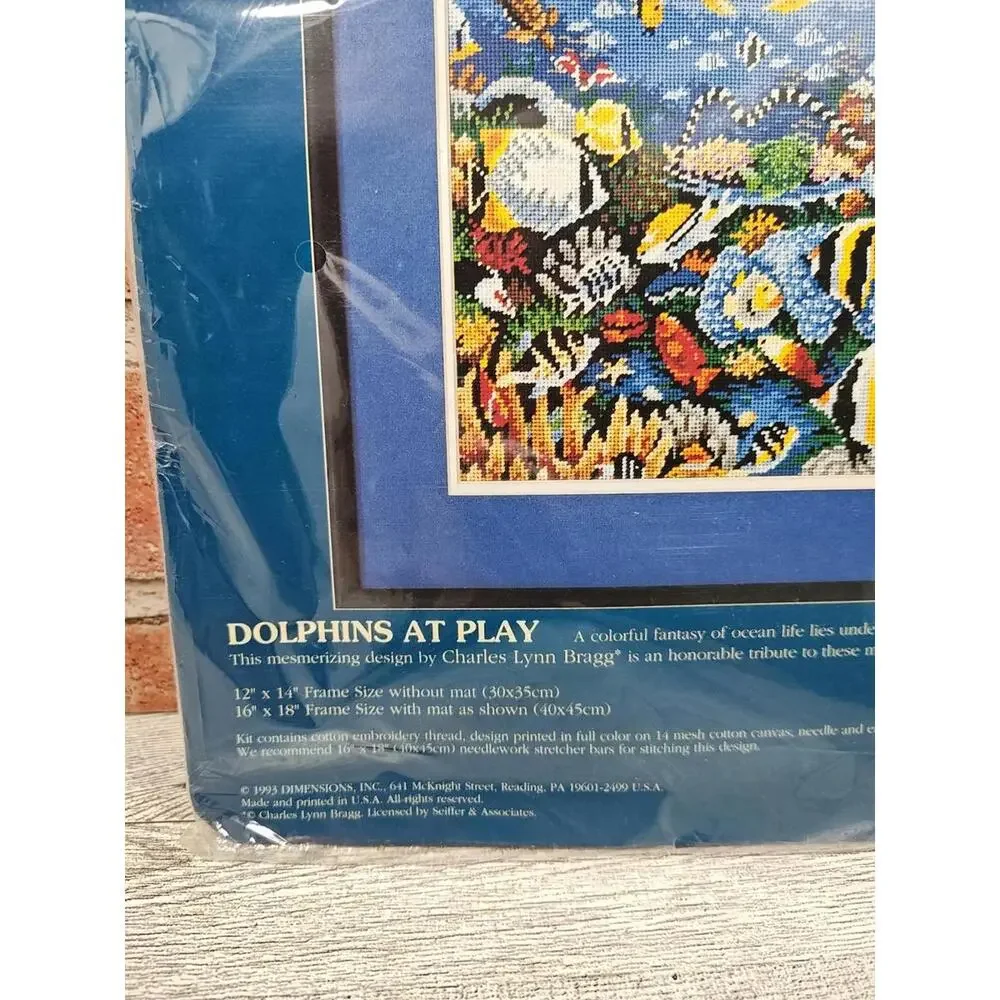 1993 Sunset Needlepoint Kit Dolphins At Play 12090 12